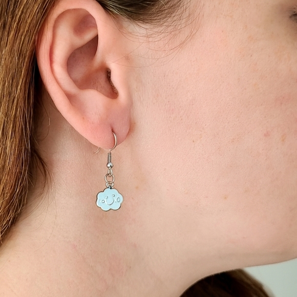 Handcrafted Happy Cloud Enamel Earrings - Picture 1 of 4